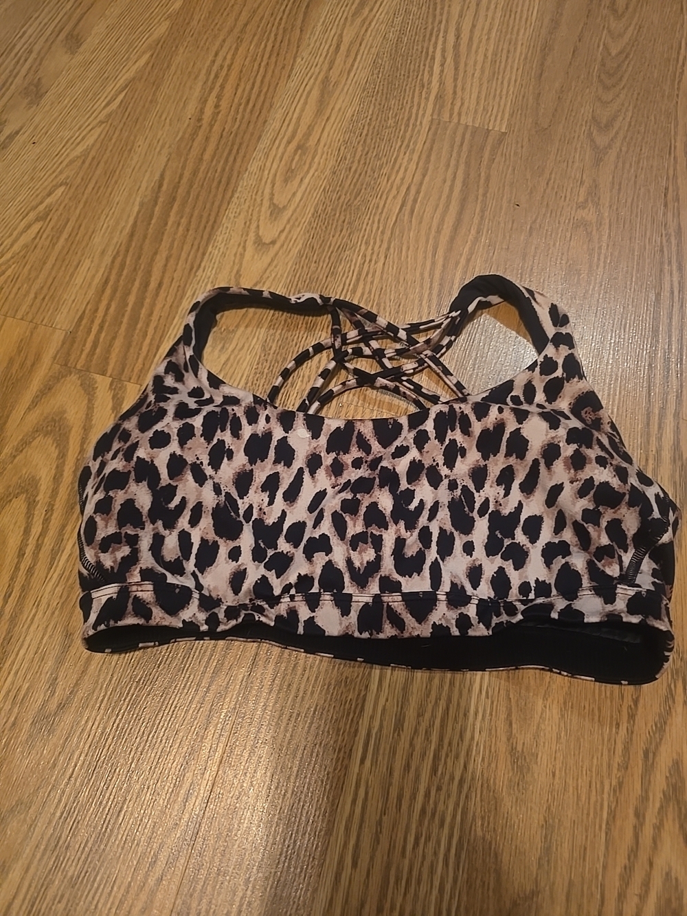 Victoria's Secret Leopard Print Lattice-Back Sports Bra - Nude & Black